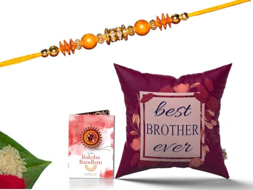 Pillow Rakhi for Brother with Gift - Rakhi with Rakhi Cushion with Filler Greeting Card- Rakhi for Brother, Gifts for Brother, Gifts for Rakhi, Gifts for Rakshabandhan Rakhi Gifts-CH-BRO-26-PF