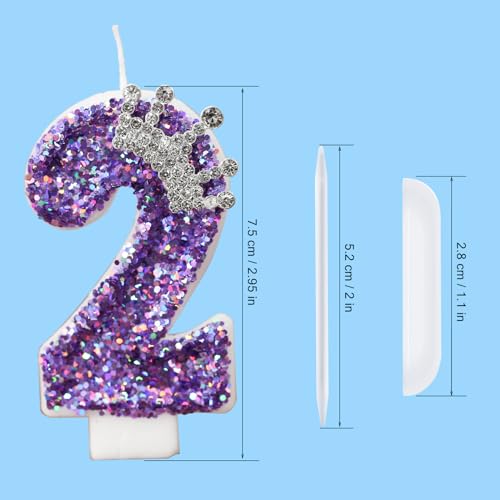 Birthday Number Candles,Purple Crown Birthday Candles for Cake,Glitter Number 12 Candle Cake Topper with Sequins for Anniversary Celebrations Supplies (Number 12)