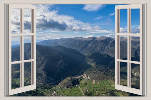 JVERF - JZZA28621 Spain Mountains Gosol Clouds from Above| Self-Adhesive Open Window Wall Sticker