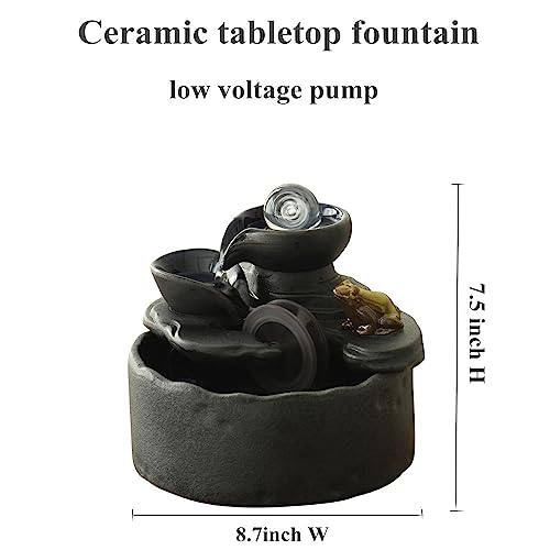 Ceramic Tabletop Fountain for Indoor and Outdoor Table Desk Office Patio