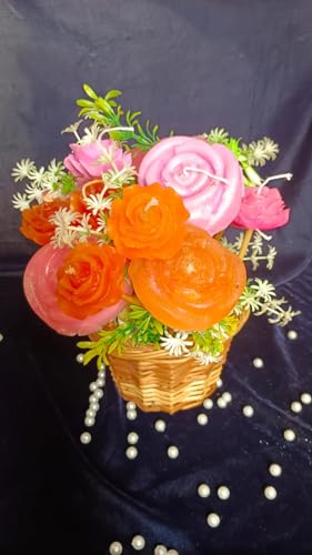 Sudha hast udhyog soywax candle Flower Bouquet with beautiful basket.