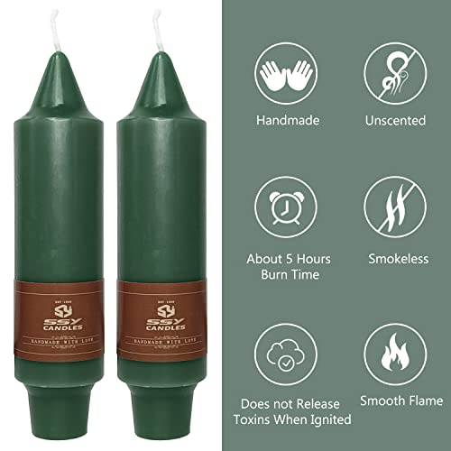 Taper Candles Handmade Dinner Candle Short Candle Sticks 5 inch for Home Decoration Holiday Wedding Party, Dark Green