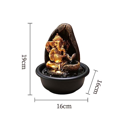 SAZ DEKOR Ganesha Statues Tabletop Water Fountain Decorative Waterscape Rock Waterfall with Backdrop