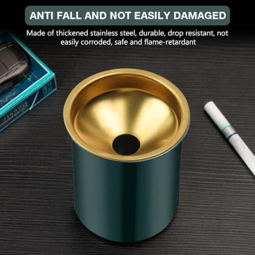 Blenzop Car Ash Tray Stainless Steel Ashtray, Green Windproof Ashtray with Funnel Lid, Car Ash Tray Table Ash Tray for Home Office