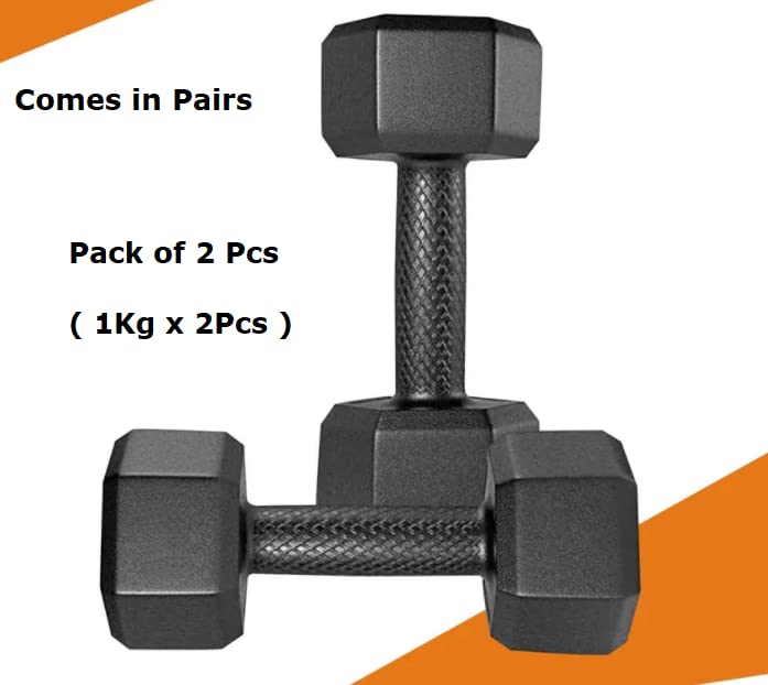 SIMRAN SPORTS Black Pvc Dumbbells Set Made of Solid PVC | 1 Pair Hex Dumbbells | Dumbbell Set For Home Gym Exercise & Fitness (Black- 1 Kg x 2Pcs)