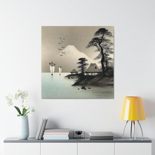 GADGETS WRAP Canvas Gallery Wrap Framed for Home Office Studio Living Room Decoration (17x17inch) - Postcard Japanese Painting