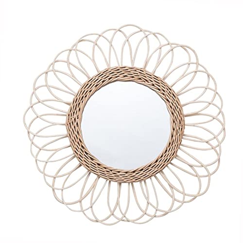 CALANDIS® Rattan Round Makeup Mirror Bathroom Wall Hanging Mirror Art Bedroom Decors Inner Dia 17cm