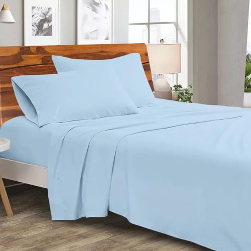 Premium Hotel Quality Cotton Bedsheet & Pillow Cover Set of 2 Room Décor Item for Bedroom - Light Blue Solid_King