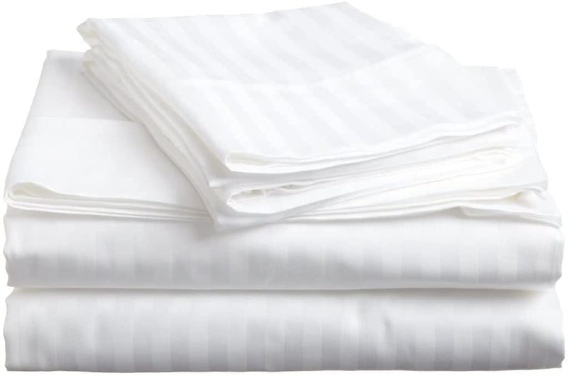 BDWEAVES 400 TC Cotton Plain Stripes Double Queen Size Bedsheet with 2 Pillow Cover (White)