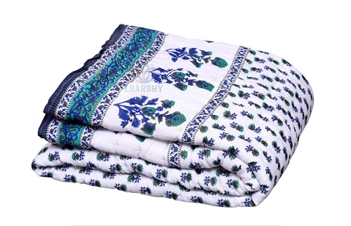 LOARSHY 400 T C Cotton Single Bed Jaipuri Razai Soft and Lightweight Flower Print Quilt/Blankets/Rajai/Razzai - Grey Boota (58x88 Inches)