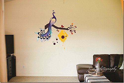 Asmi Collections PVC Wall Stickers Beautiful Peacock on Tree Branch and Honey Bees