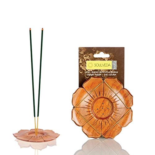 Cycle Pure Soulveda Wooden Agarbatti Stand with Ash Catcher | Decorative Floating Tealight Holder | Handmade Incense Sticks Holder | Lotus Shape Dhoop Stick Holder | Can be Used in Home & Temples