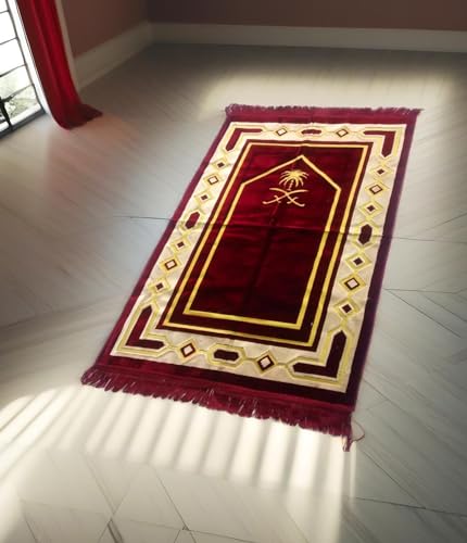 Weavers Villa Prayer Mat/Aasan/Meditation Mat/Multipurpose Velvet Rug Mats [Size: 70cm X 110cm] (Maroon)