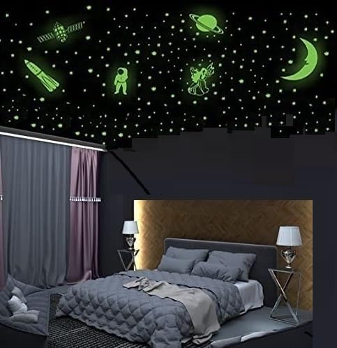 HAPPINY Glow in The Dark Stars Moon for Ceiling, Glowing Medium Stars Wall Sticker, Solar System Vinyl Wall Stickers (Pack of 1)