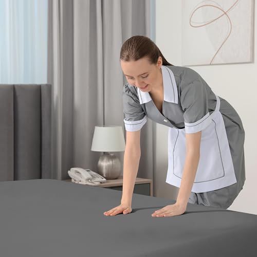 Royale Linens Extra Deep Pocket King Fitted Sheet Only - Soft Grey King Size Fitted Sheet Deep Pocket - Fits 18 inch to 24 inch Thick Mattress - Fitted Sheet Only - Elastic Sheet (King, Grey)