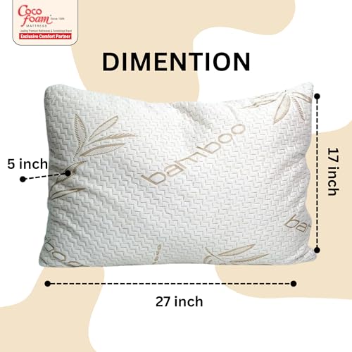 COCOFOAM Organic Bamboo Memory Foam Adult Pillow for Better Neck and Head Support. (Pack of 4 Pillows, White & Yellow)