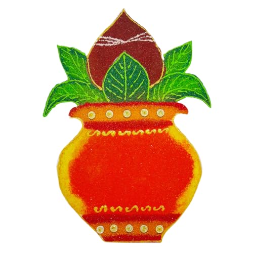 Ready Rangoli Cutouts - Elevate Your Rangoli with Zero Efforts - Kalash with Traditional Green Leaves and Coconut - Set of 2- Customization Available in Colour (Yellow/Orange/Red)