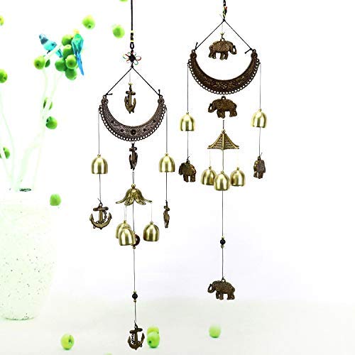 CrazyCrafts Metal Wind Chimes for Home Balcony Garden Positive Energy, Home Decor Hanging Long Brass Bells Gifts for Loved Ones 5 Bell with a Moon Shape Hanging Bells