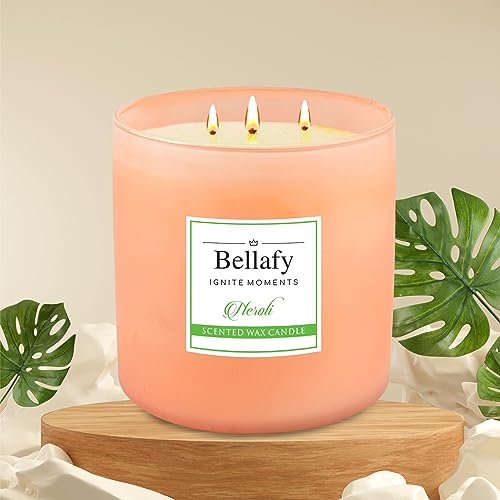 Bellafy 3-Wick Neroli Scented Soy Wax Candle | Burns 40 Hours | Eco-Friendly Luxury for Healthier Homes | Captivating Aromas | Zero Petro Carbon | Natural Beauty & Blissful Fragrances