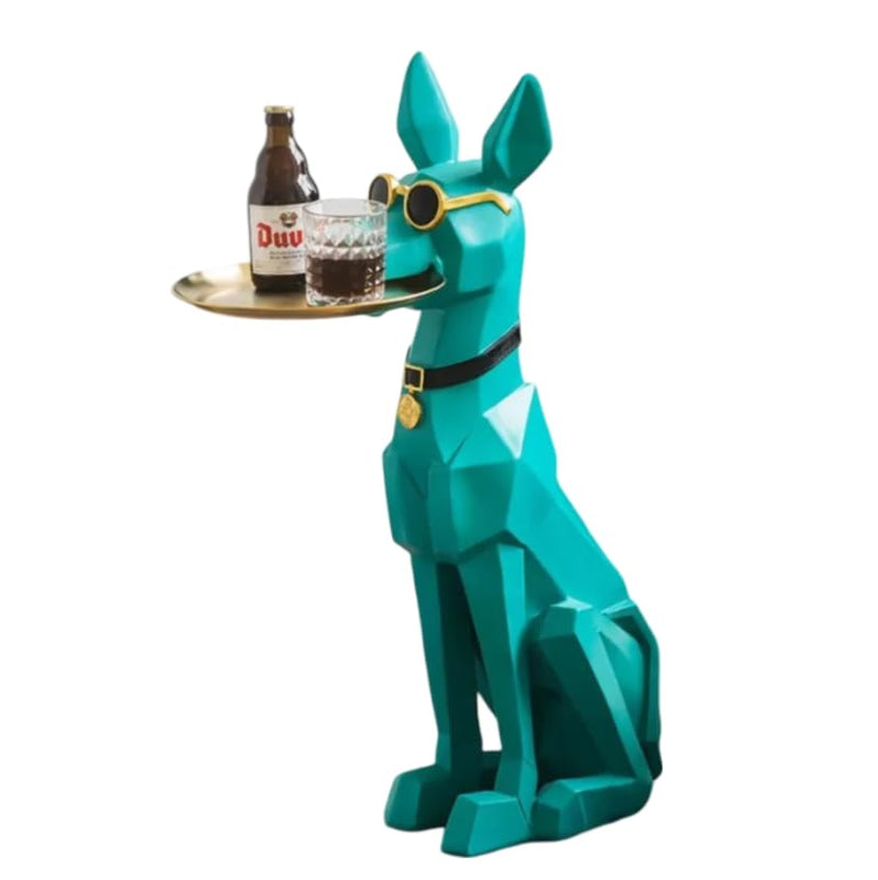 Modern Geometric Doberman Dog Statue with Ashtray, 77 cm Decorative Resin Sculpture, Black and Gold