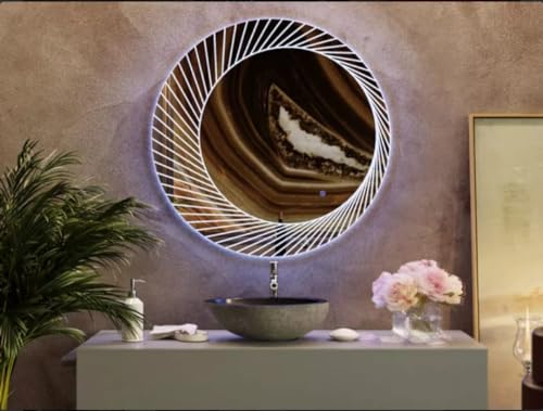 TINITALO Bathroom LED Mirror Home Mirror Wall Mirror with Touch Sensor, 3 Light Effects, Glass, Round LED-69 (36 x 36 Inch)