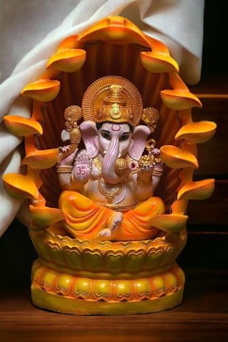 SEPBORN Ganesha Water Fountain Statue, Yellow Decoration Gift Gifting with LED Lights Water Pump