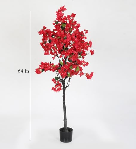 ARICK DECOR Artificial Bougainvillea Plants with Pot (6ft-Red)