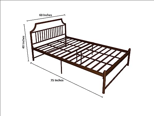 Universe Furniture Zein Metal Bed Without Storage (Matte Finish, Brown) (with Mattress, Queen)