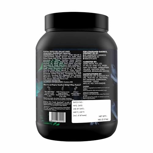 Kapiva TestoFuel Shilajit Whey Protein with Digezyme| 25g Protein | 5.5g BCAA | Faster Absorption | Boosts Stamina | Chocolate Flavor, 1Kg/ 2.2lb