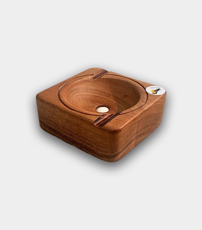 OAK LORES Handcrafted Wooden Ashtray - Square Design, Solid Wood, 3.5 inches x 3.5 inches - Elegant Home Decor & Gift Item