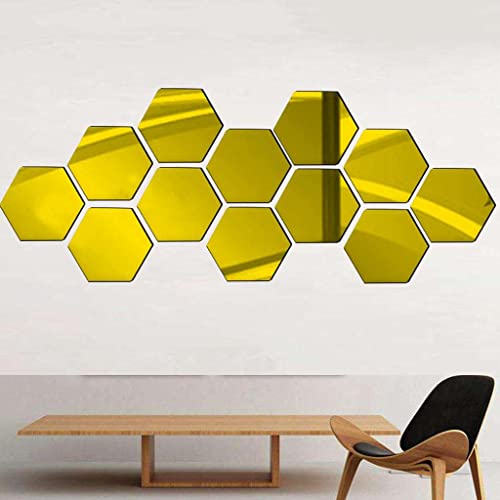 ATORSE® 60Pcs 3D Hexagon Acrylic Mirror Wall Stickers DIY Wall Decor Gold 40X23Cm