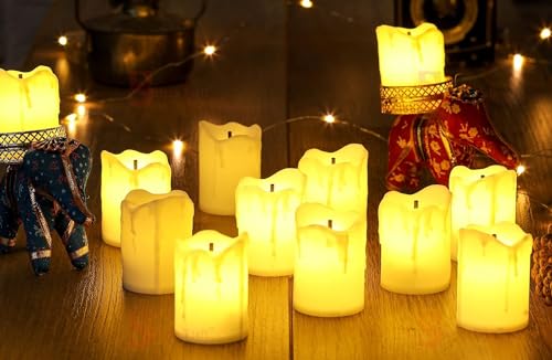 12 Pcs Acrylic LED Tea Light Flameless & Smokeless Melting Candle Perfect for Gifts, Home, Room, Mahashivratri Decoration (Yellow, 5 cm)