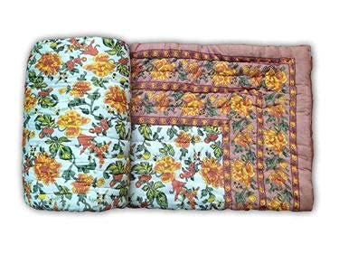 SVT Traditional Famous Jaipuri Beautiful Floral Print in Multi Coffee mughal Print Jaipuri Rajai/Razai/Quilt Double/Double Bed Quilt/Comforter/AC Quilt/AC Comforter