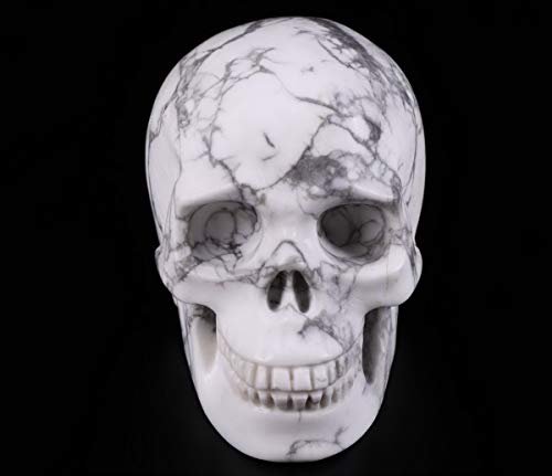 Skullis 2.0” Howlite Crystal Skull, Hand Carved Gemstone Fine Art Sculpture, Reiki Healing Stone Statue.