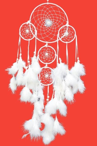 White colour Nylon, Wood, Feather, Wool Windchime (21 inch, White)