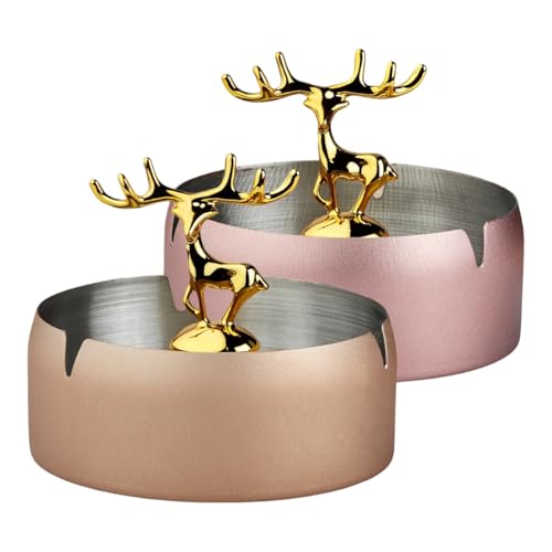 Ashtray,Moose Ashtray, Stainless Steel Home Ash Tray Set for Cigarettes, Cool Ashtray for Outside and Indoor Use, X-Large, Set of 2 - Pink/Beige