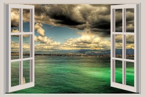 JVERF - JZZA27255 Scenery Italy Sea| Self-Adhesive Open Window Wall Sticker