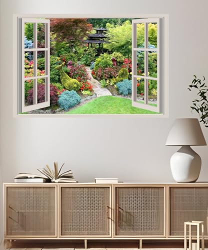 JVERF - JZZA21599 Gardens Shrubs Trees| Self-Adhesive Open Window Wall Sticker