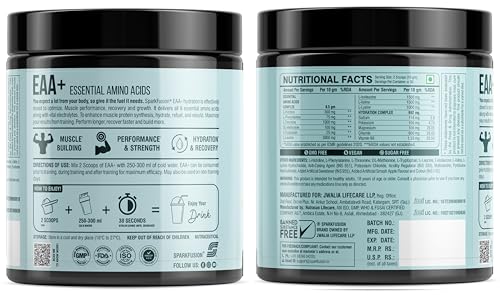 Sparkfusion 8500 mg Eaa+ & 6000mg Bcaa (300 gm, 30 Servings) Essential Amino Acids | Pre/Intra Workout and Muscle Growth & Recovery | All 9 Essential Amino Acid EAA Powder (Smash Apple)