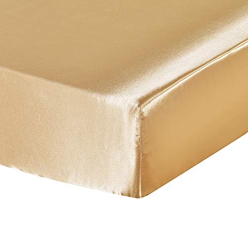 Vagasi Satin Bed Sheet Mattress Protector Smooth,Gold Queen 60x80 inch