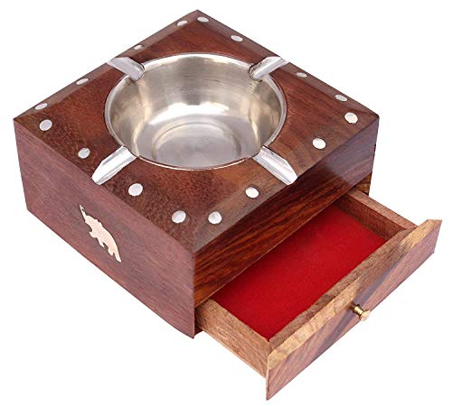 Zeguard Handicraft Wooden Handmade Ashtray with Cigarette Holder 4 Slots for Home Office Car