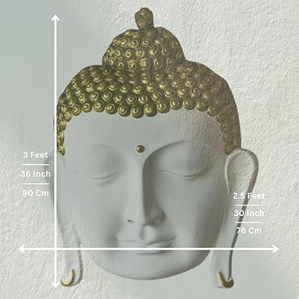 Shawshank 3 Feet Buddha Face Wall Hanging Mural Showpiece for Home Entrance Decor, Office, Study Room - Idol Statue Shri Buddha face Wall Mount(white)