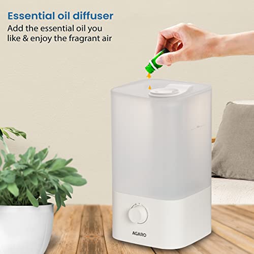 AGARO Breeze Cool Mist Ultrasonic Humidifier, Aroma Diffuser Support Essential Oil, 2.5 Litres, Top Fill, For Bedroom, Home, Office, Adjustable Mist Output, Super Quiet, Auto Shut Off (White)