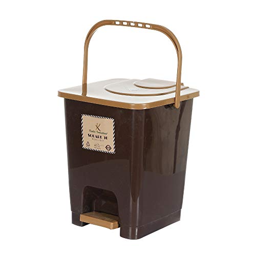 Kuber Industries Premium Plastic Pedal Step-On Dustbin (10 Ltr, Brown)-KUBMART16409