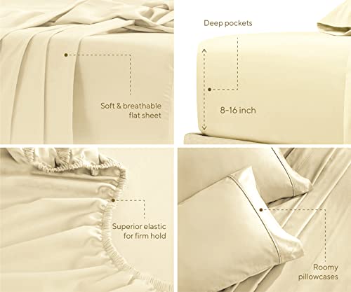 EnvioHome Microfiber Solid Sheet Set - 4 Pc - Cream/Beige, Full