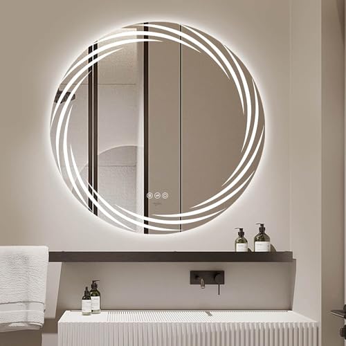 TINITALO Bathroom LED Mirror Home Mirror Wall Mirror with Touch Sensor, 3 Light Effects, Glass, Round LED-17 (18 x 18 Inch)