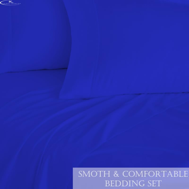 Knight Kavalier King Size Fitted Sheet, 100% Egyptian Cotton 400 Thread Count Satin, Fits Upto 12" Deep Pocket (72"x 78") Fitted Sheet Only, Elastic Sheet, No-Pop Off Elastic (Royal Blue Solid)