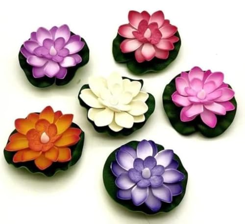 Future Stduio Home Set of 6 Floating Lotus Flower Candles for Decoration in Bowl Diya for Home Decoration (Batteries Included, Water Sensor)