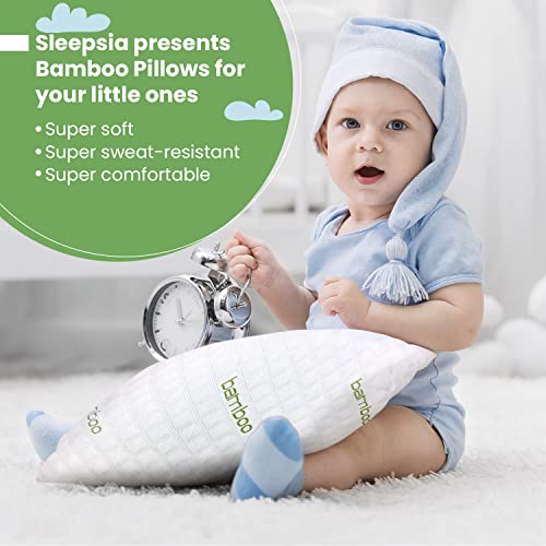 Sleepsia Supersoft Kids Pillows - 12"X18" X2" Breathable Bamboo Pillows for Sleeping - Ultra Supportive Shredded Memory Foam Premium Fill Toddler Pillows, Green White