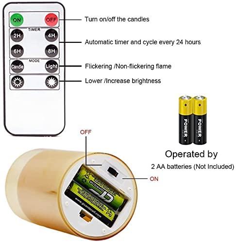 The Decor Affair Glass Battery Operated Flameless Led Candles with 10-Key Remote and Timer, Real Wax Candles Warm White Flickering Light for Home Decoration(Pack of 3, Gold).